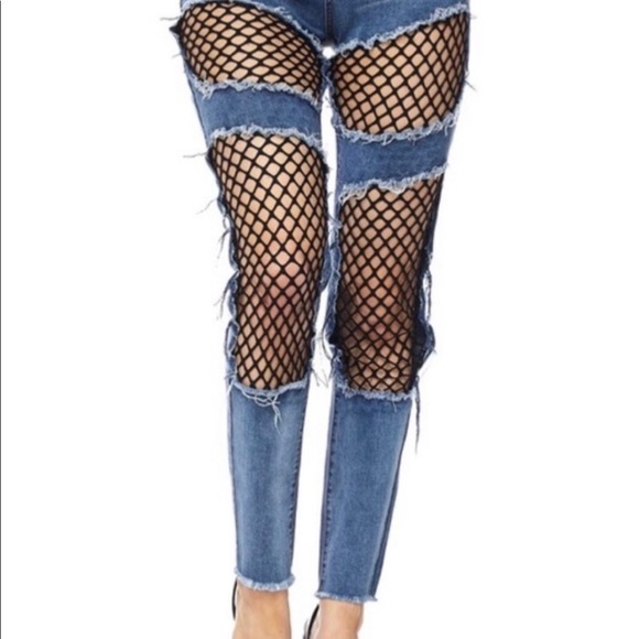 Hot & Delicious Distressed Fishnet Insert Jeans SOLD - Picture 2 of 3